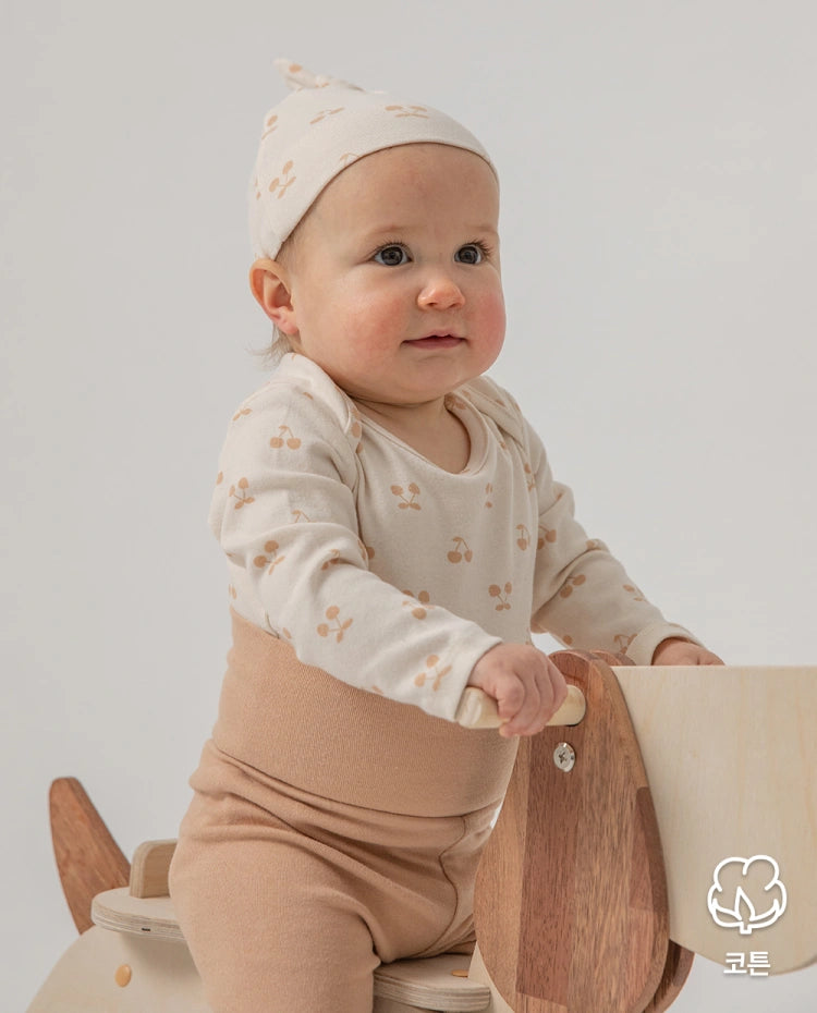 [Baby] もちもち コットンフライス 長袖 チェリー ボディスーツ