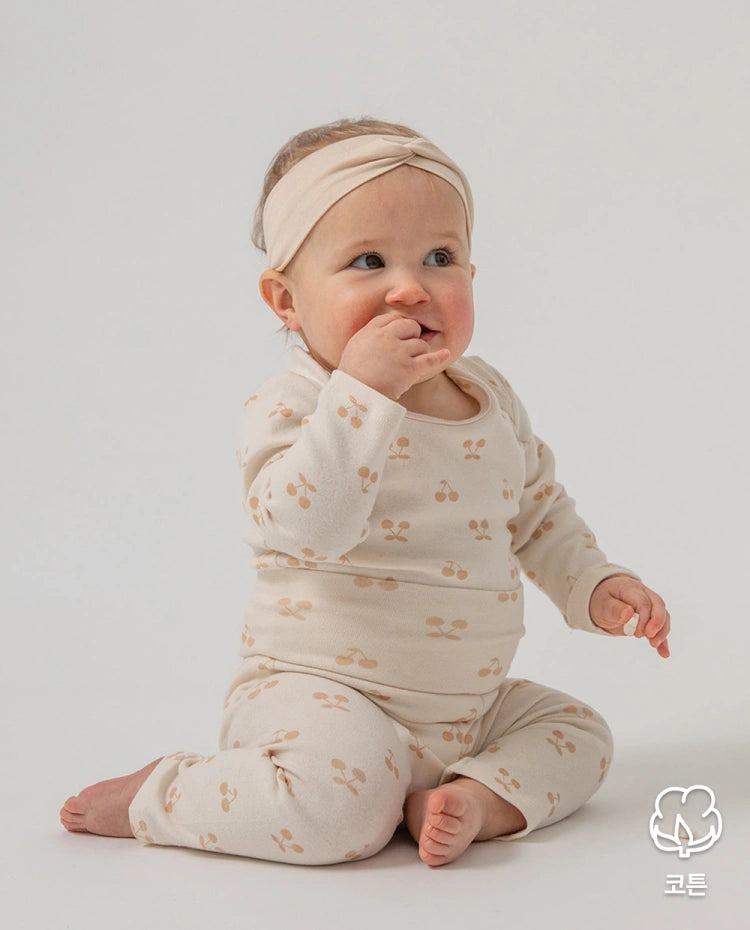 [Baby] もちもち コットンフライス 長袖 チェリー ボディスーツ