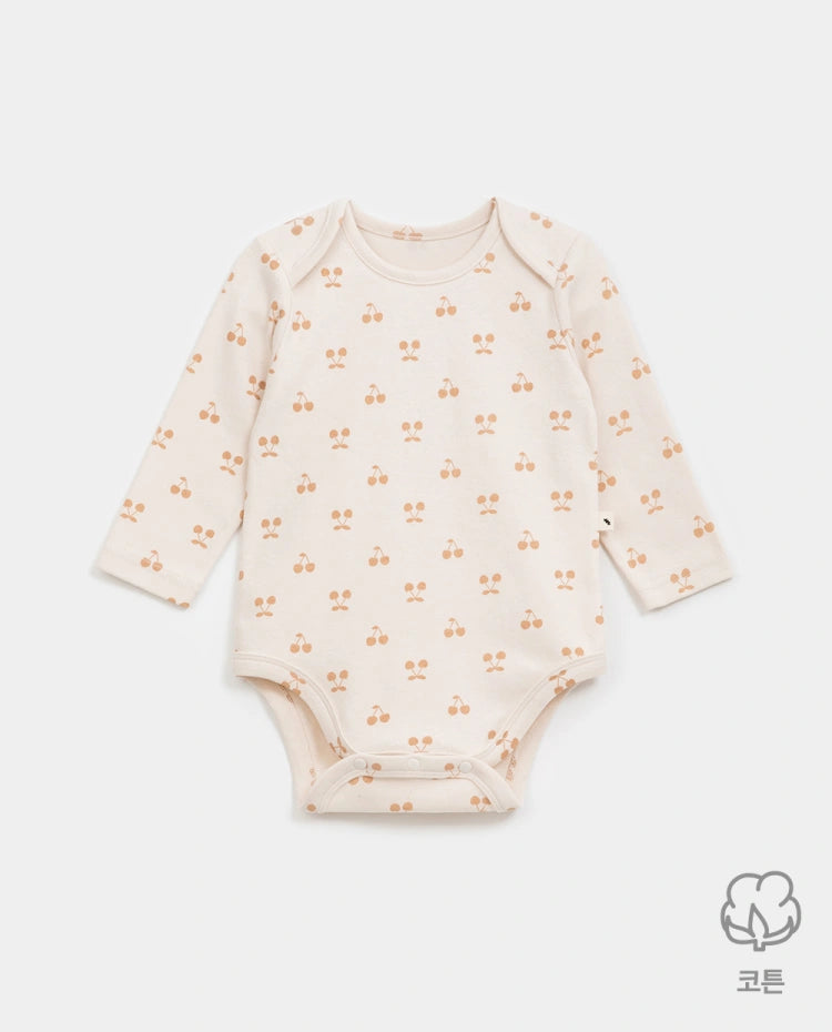[Baby] もちもち コットンフライス 長袖 チェリー ボディスーツ
