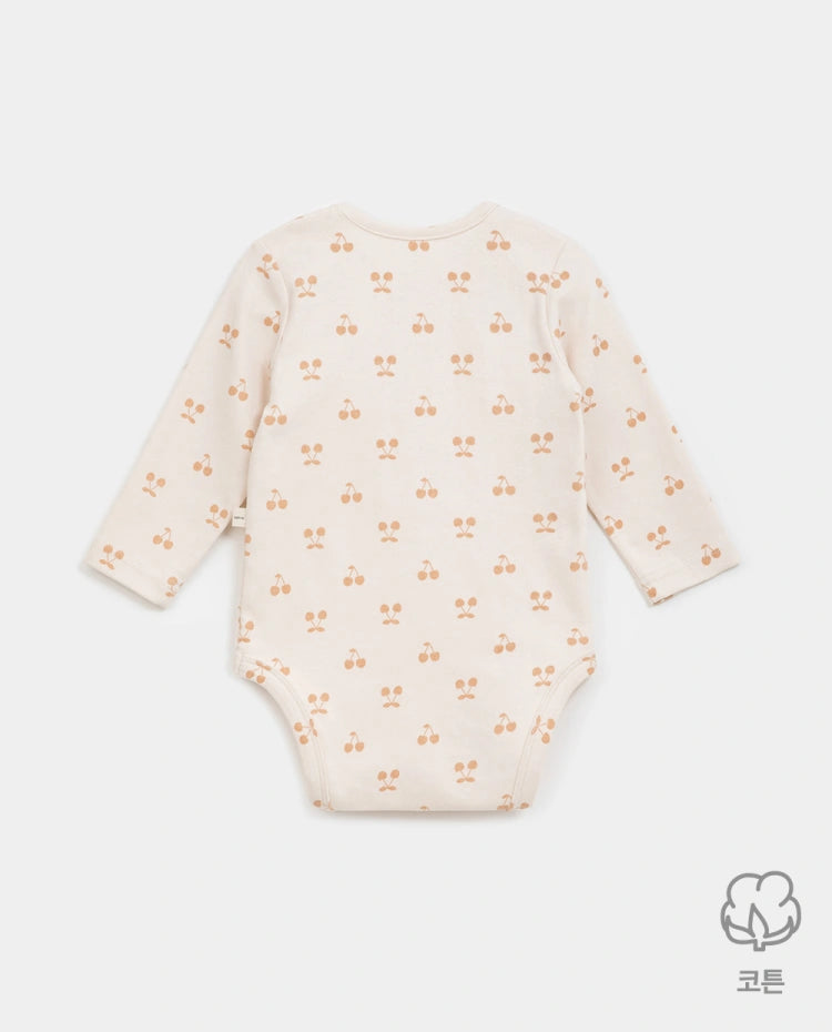 [Baby] もちもち コットンフライス 長袖 チェリー ボディスーツ