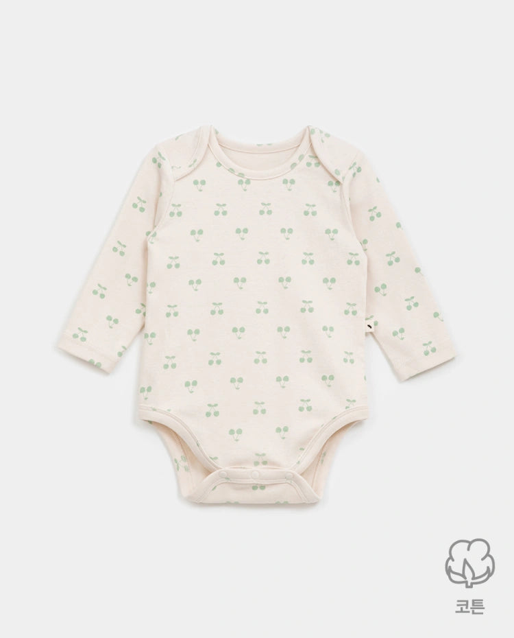 [Baby] もちもち コットンフライス 長袖 チェリー ボディスーツ