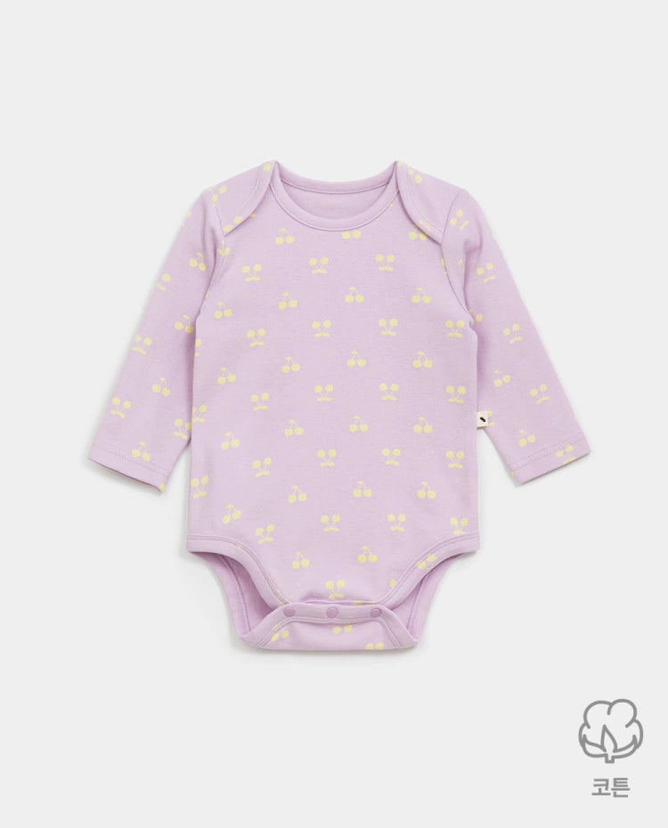 [Baby] もちもち コットンフライス 長袖 チェリー ボディスーツ