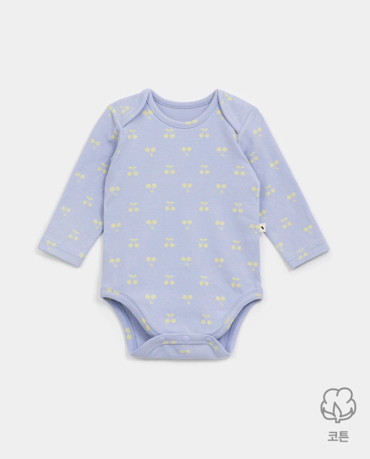 [Baby] もちもち コットンフライス 長袖 チェリー ボディスーツ