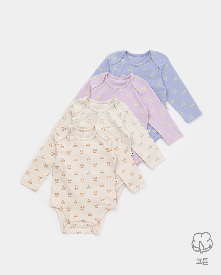 [Baby] もちもち コットンフライス 長袖 チェリー ボディスーツ