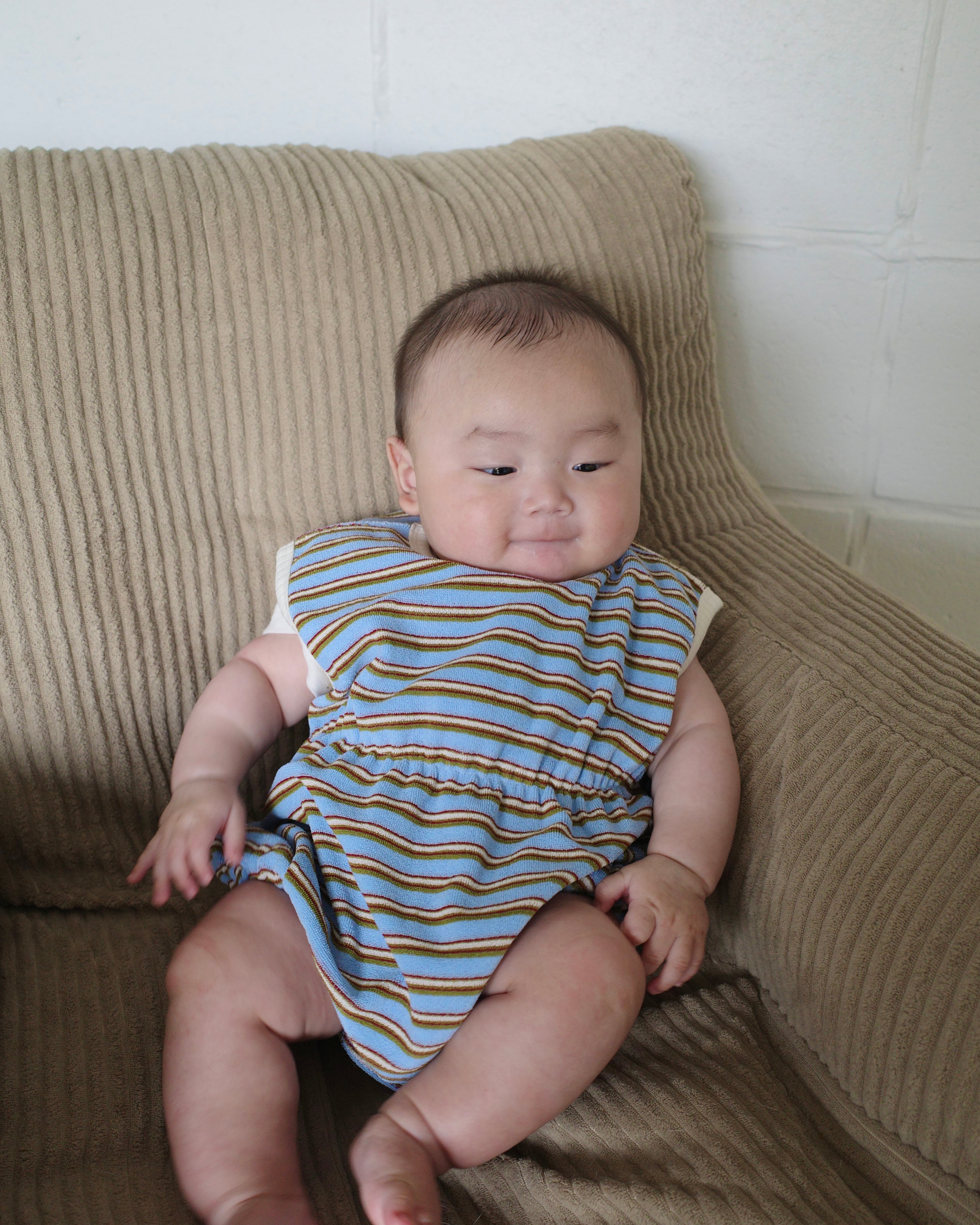 [Baby] コットンテリーキャップスリーブバンディングロンパー