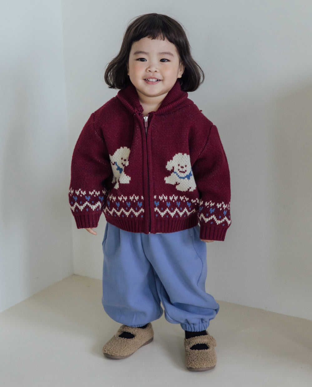 [Kids] ソフトジャガード ショールカラー ニットカーディガン