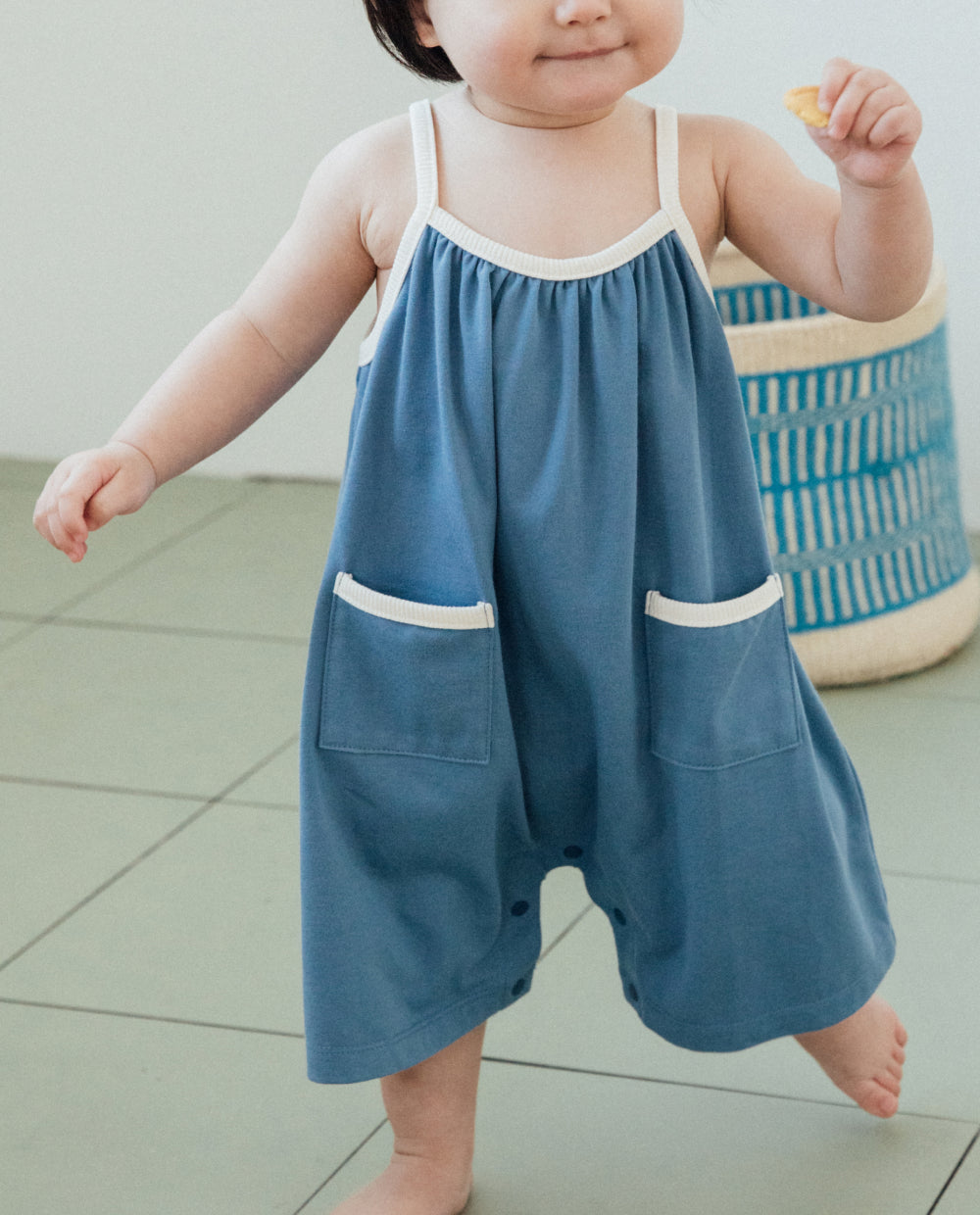 [Baby] エアクール ライン配色 7分丈 ワイドロンパース