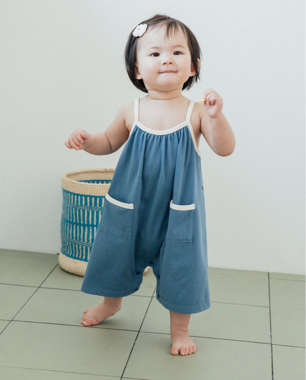 [Baby] エアクール ライン配色 7分丈 ワイドロンパース