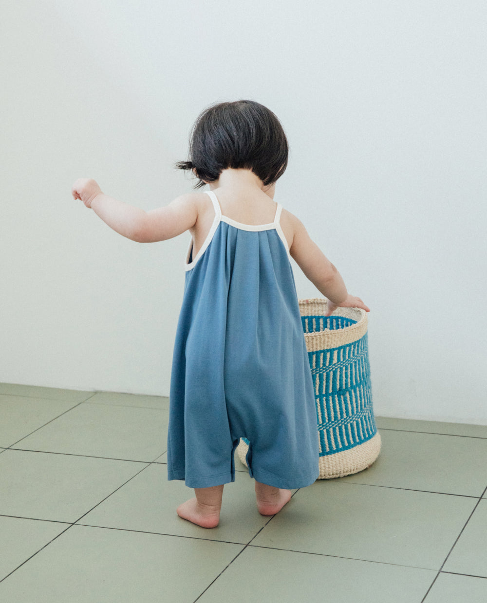 [Baby] エアクール ライン配色 7分丈 ワイドロンパース