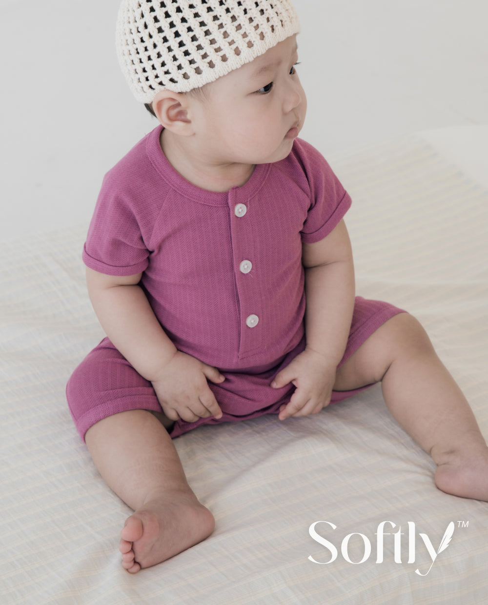 [Baby] ソフトリー プレミアム バンブーメッシュ 半袖ロンパース