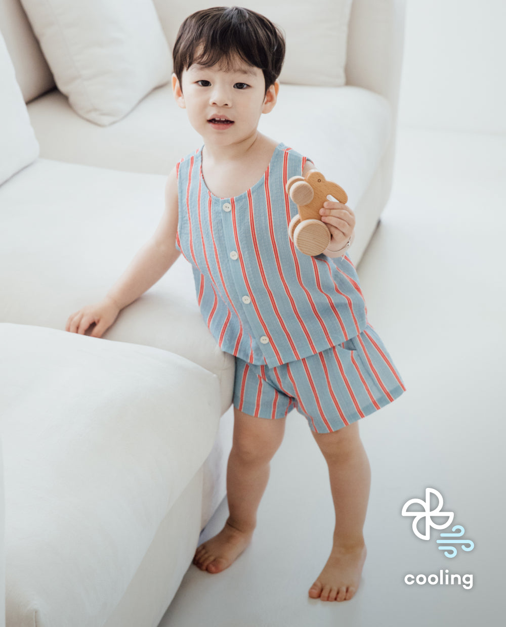 [Kids] エアークリンクル ストライプ ノースリーブ セットアップ