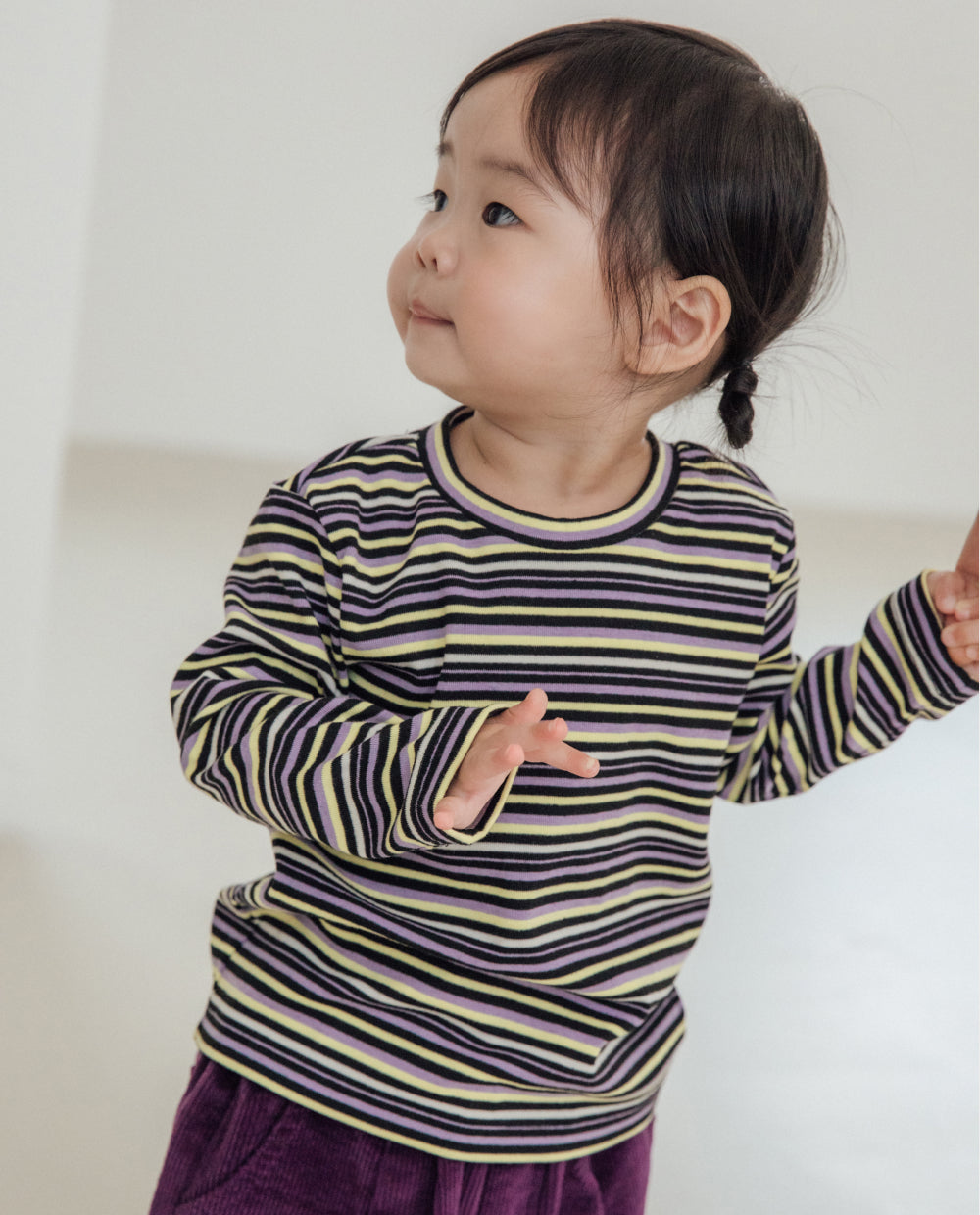 [Kids] もちもちコットンストライプ スリムフィットTシャツ