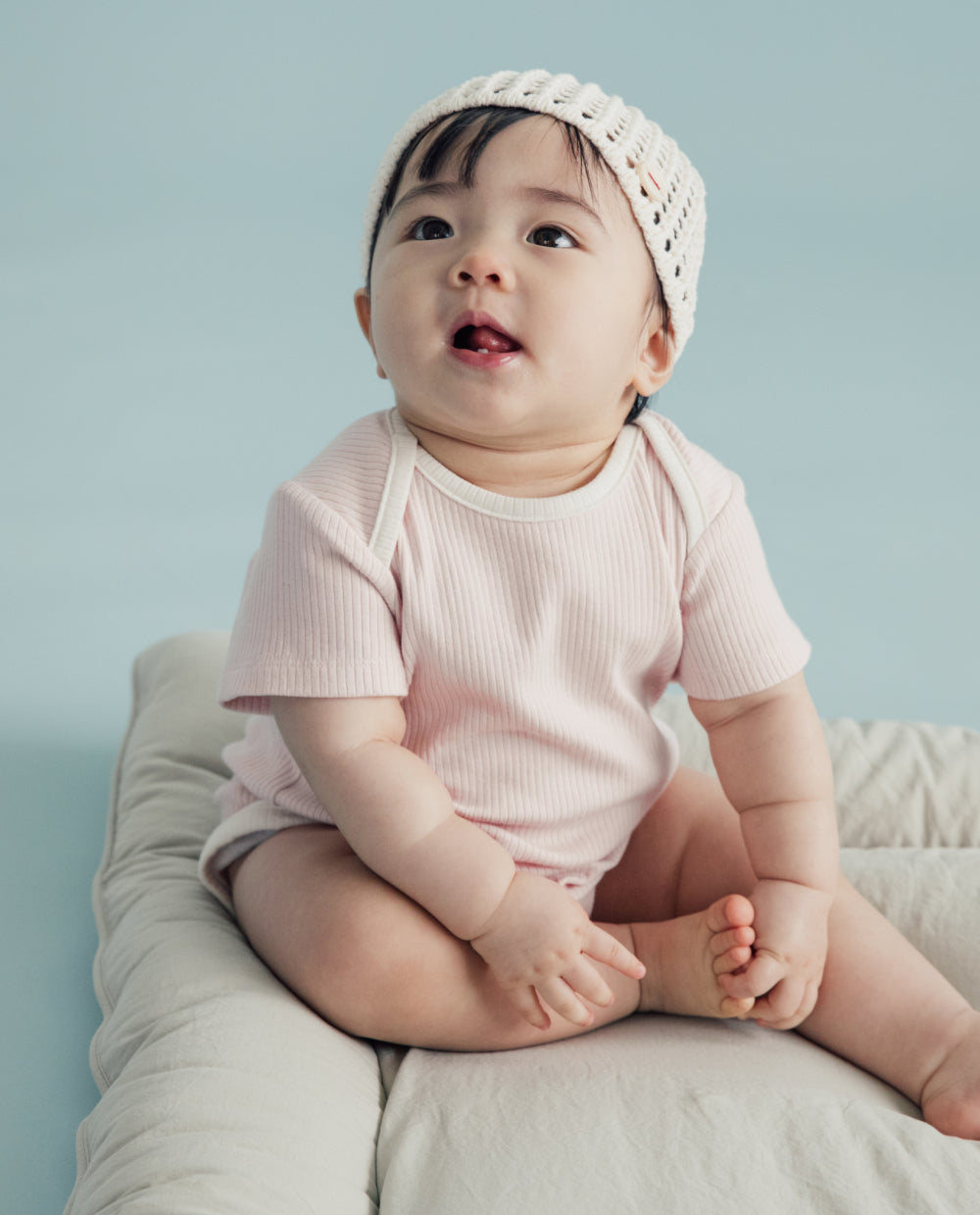 [Baby] もちもちモダールリブ 半袖ボディスーツ