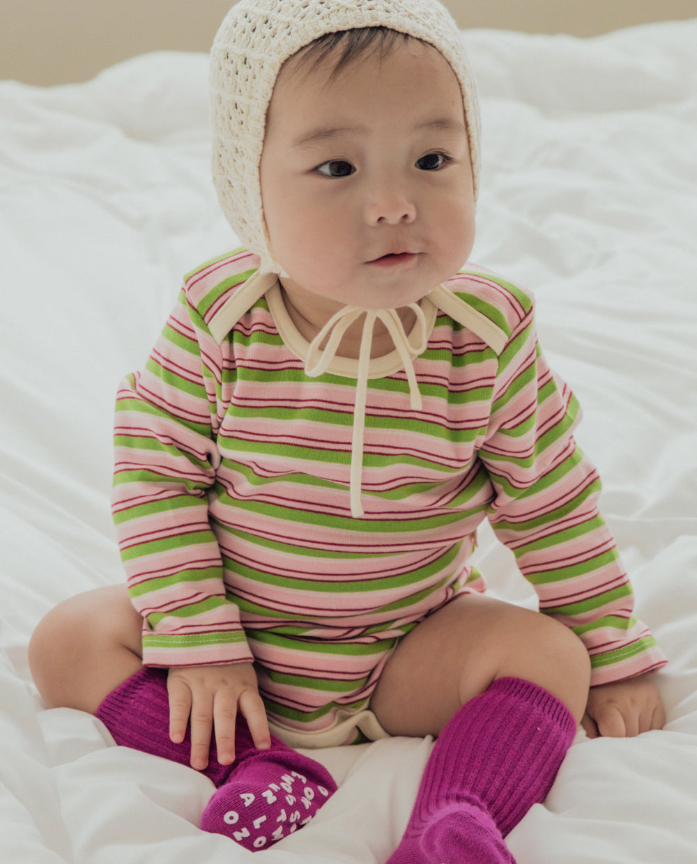 [Baby] ストレッチコットンマルチストライプボディスーツ