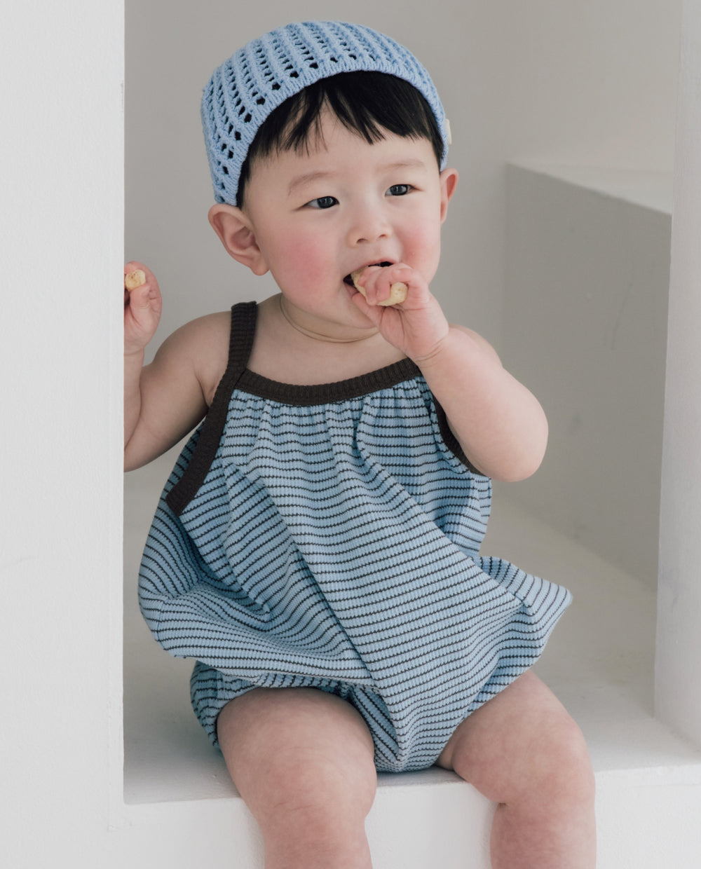 [Baby] ジャカードストライプバルーンフィットロンパース