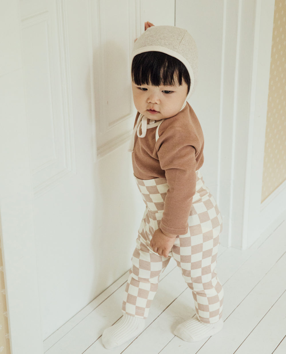 [Baby] ふんわりもちもち チェッカーボード 腹巻き付きレギンス