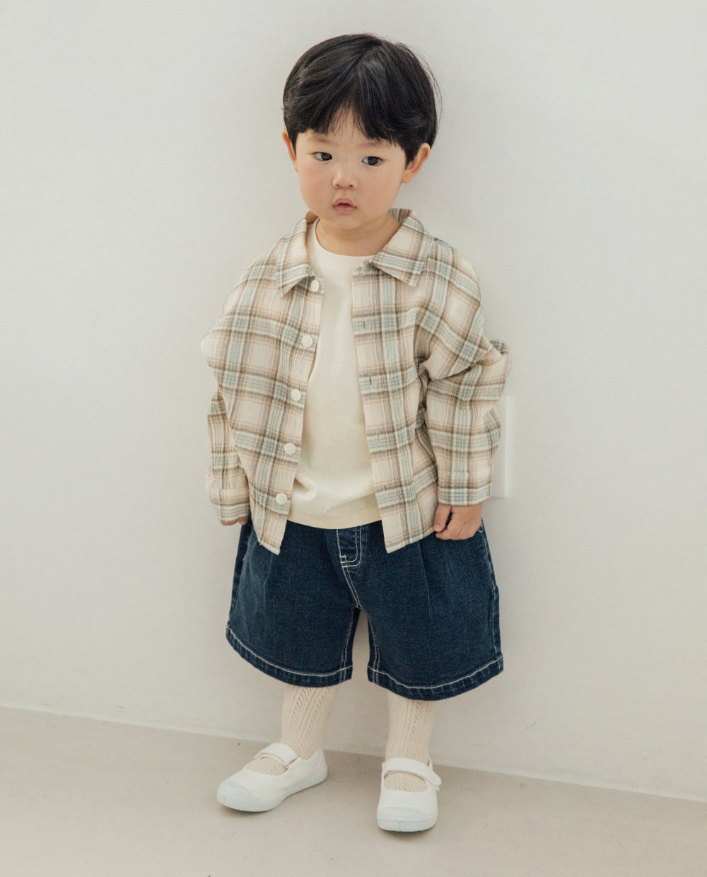 [Kids] ストレッチデニム 5分丈 ワイドパンツ