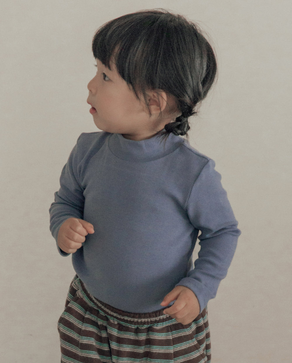 [Kids] (1&1) ふんわりとろみハーフネック無地 Tシャツ
