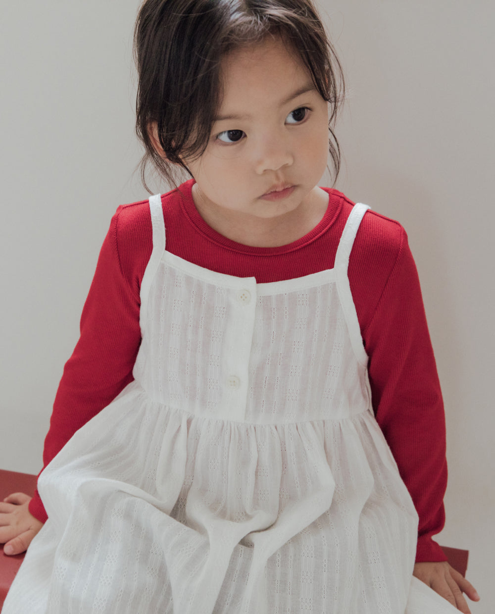 [Kids] コットンレースレイヤードワンピース