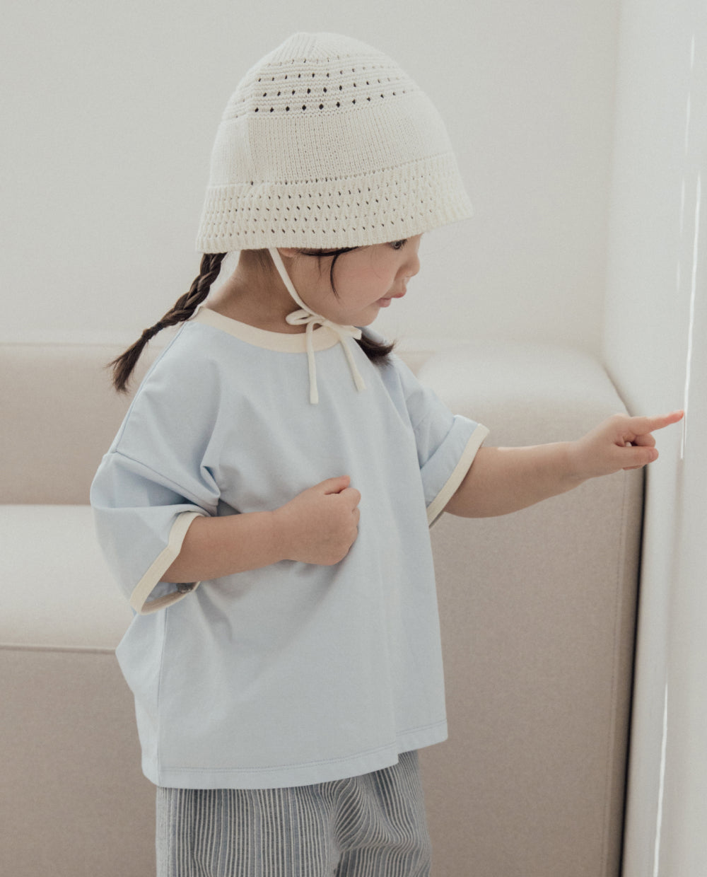 [Kids] エアクール 配色リブルーズフィット半袖Tシャツ