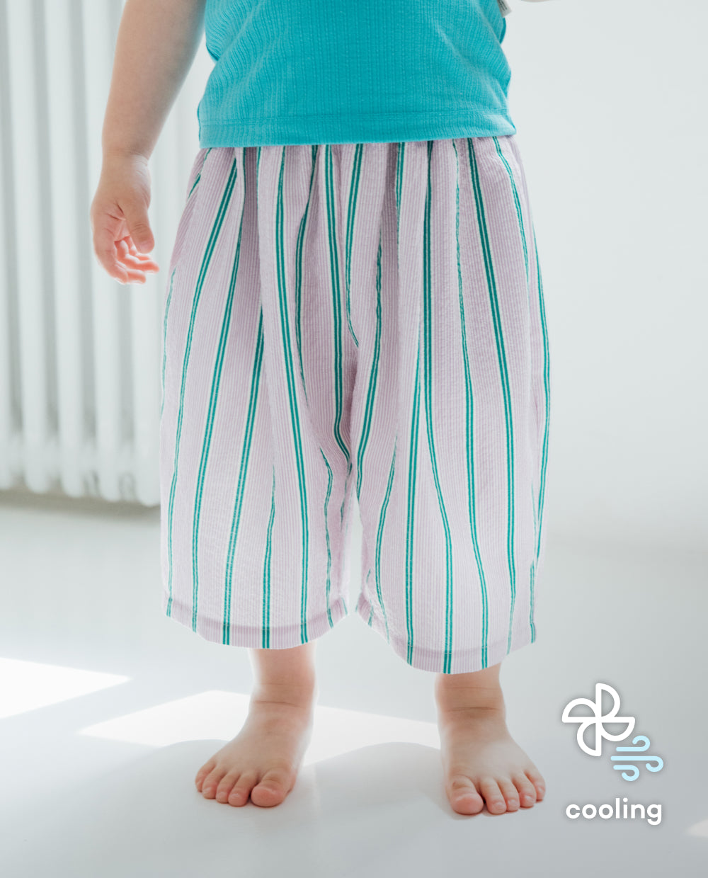 [Kids] エアークリンクル ストライプ 7分丈ワイドパンツ