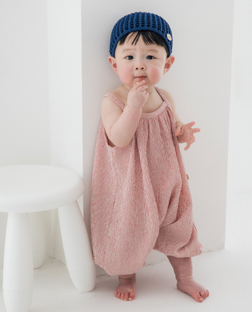 [Baby] エアークリンクル ストライプ バルーンフィット ロンパース