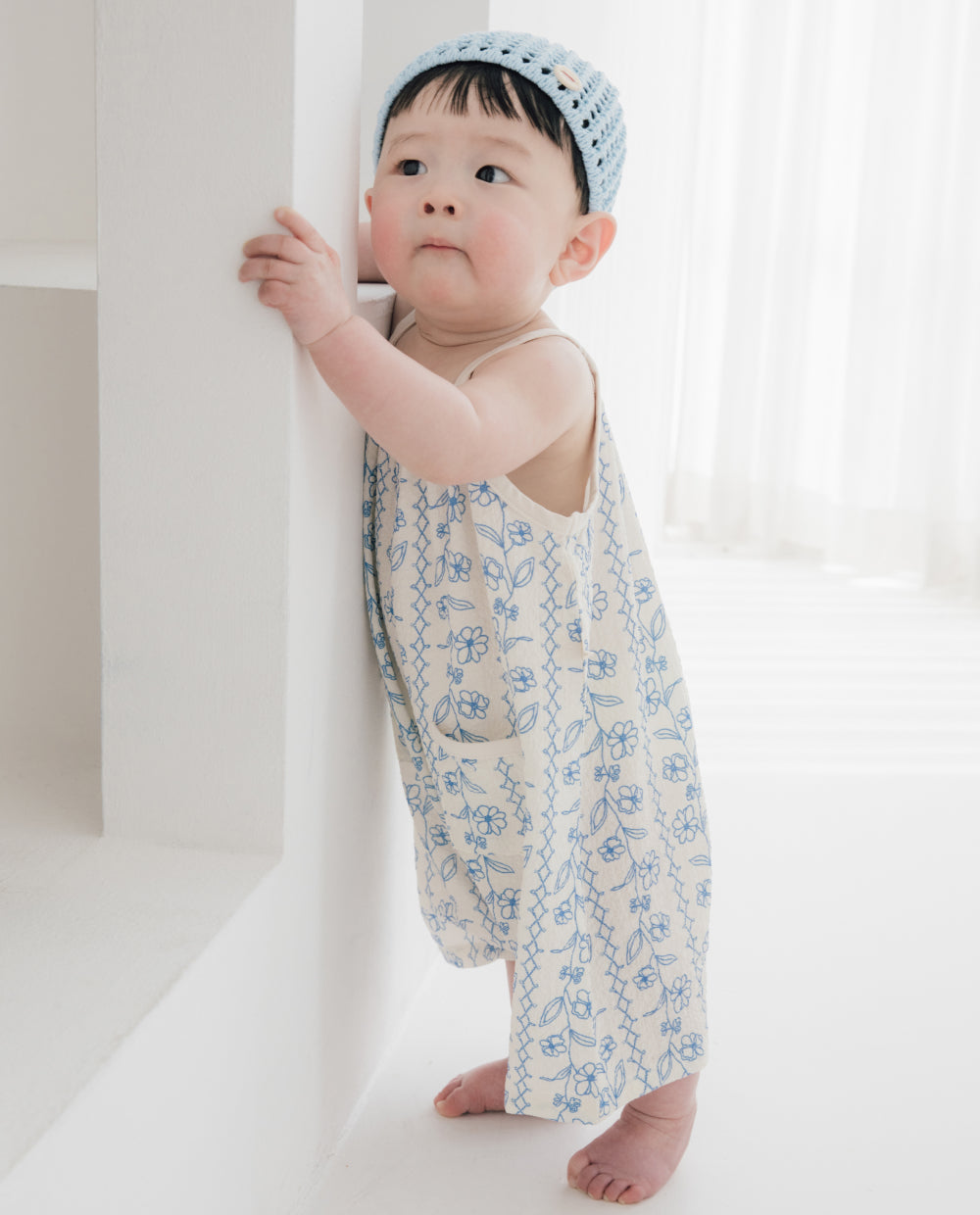 [Baby] エアークリンクル 7分丈 ワイドロンパース