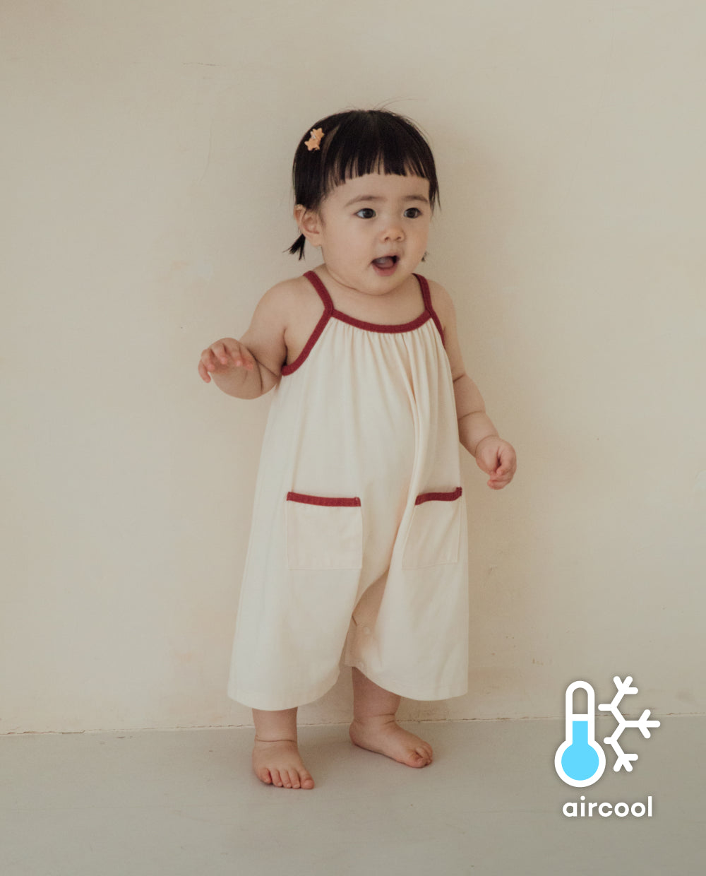 [Baby] エアクール ライン配色 7分丈 ワイドロンパース