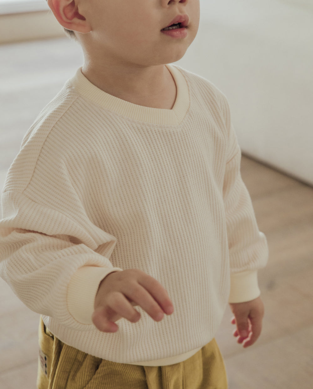 [Kids] ソフトワッフルVネックオーバーサイズスウェット