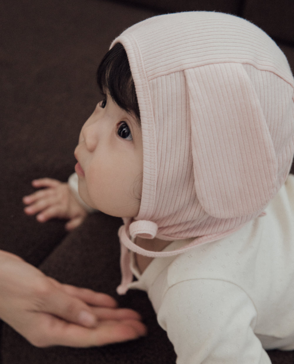 [Baby] もちもちモダールリブ 犬耳ボンネット