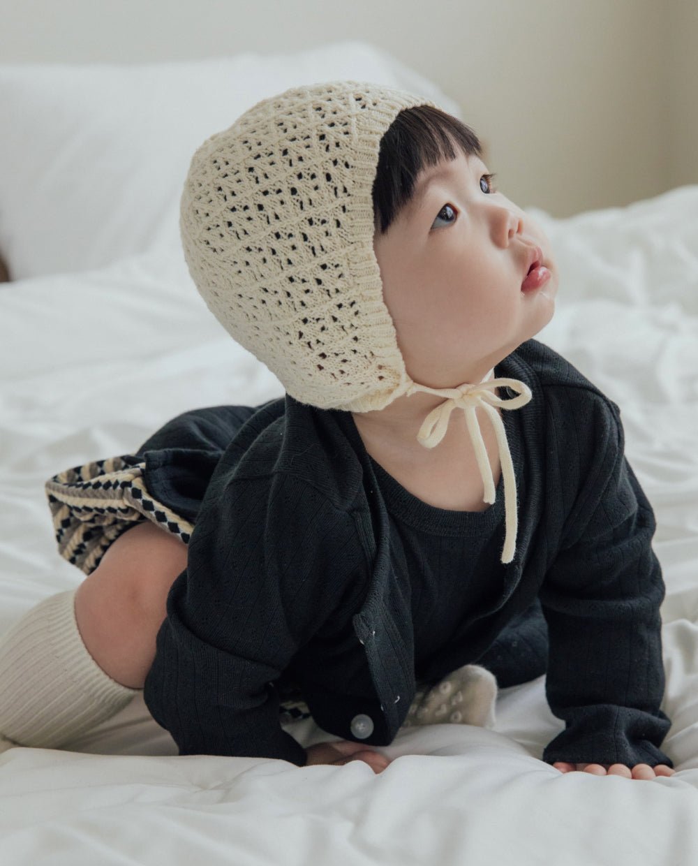 [Baby] コットンアイレットニットボンネット