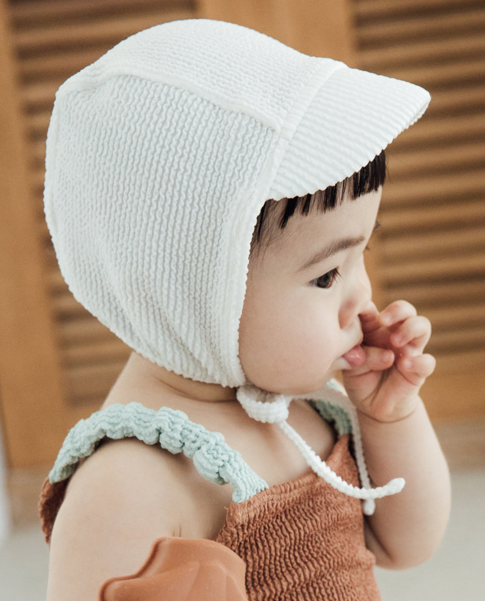 [Kids] UVカット ベビー エンボスリブ スイムキャップ