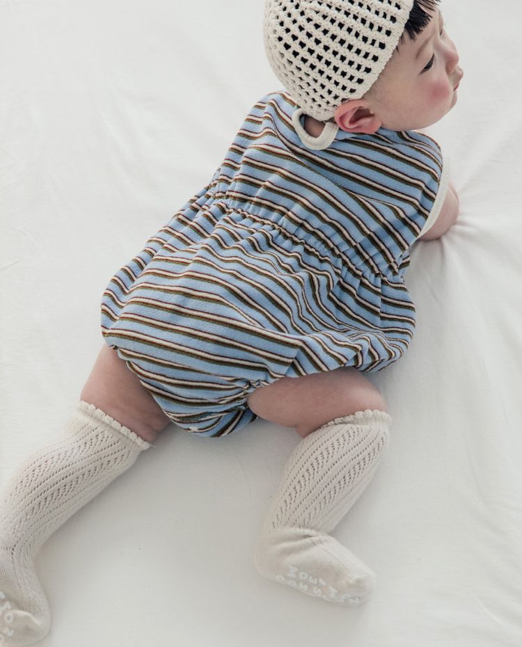 [Baby] コットンテリーキャップスリーブバンディングロンパー