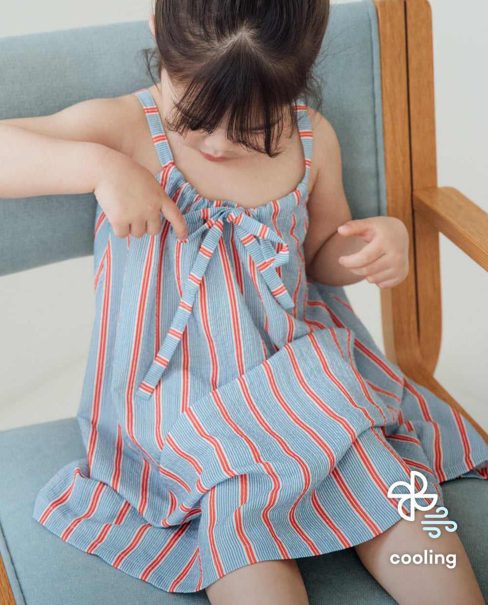 [Kids] エアクリンクル ストライプ ストリング ワンピース