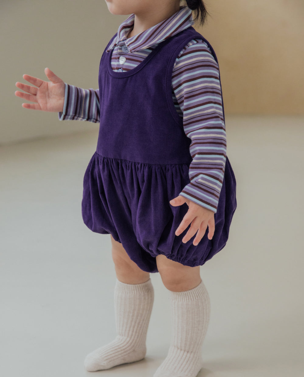 [Baby] ライトコーデュロイバルーンシルエットロンパース