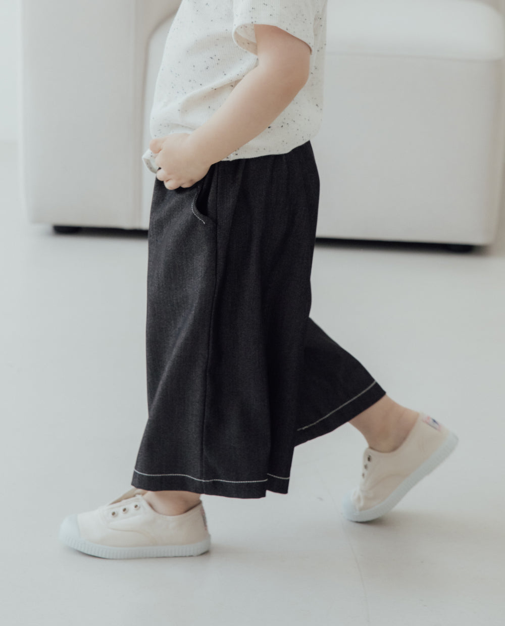 [Kids] ライトデニム 7分丈ワイドパンツ