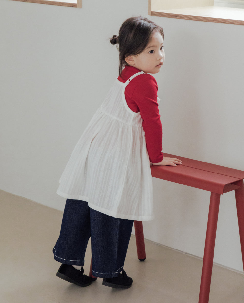 [Kids] コットンレースレイヤードワンピース