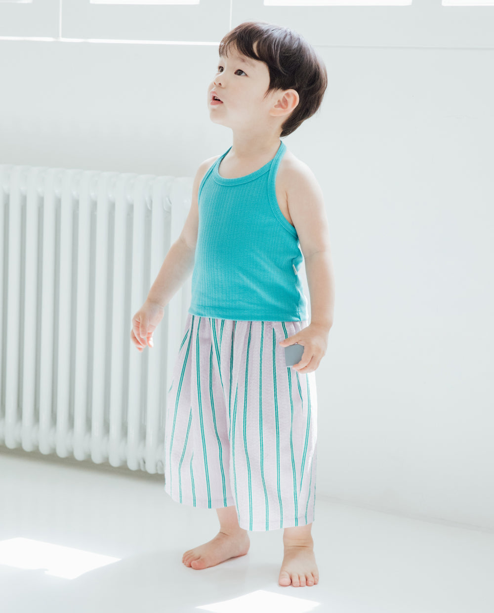 [Kids] エアークリンクル ストライプ 7分丈ワイドパンツ