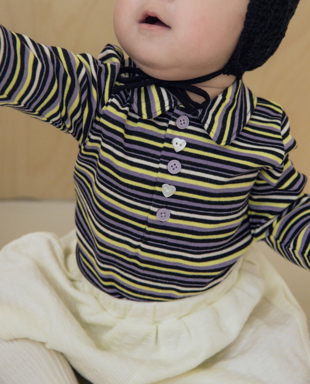 [Baby] もちもちコットンストライプ襟付きTシャツ