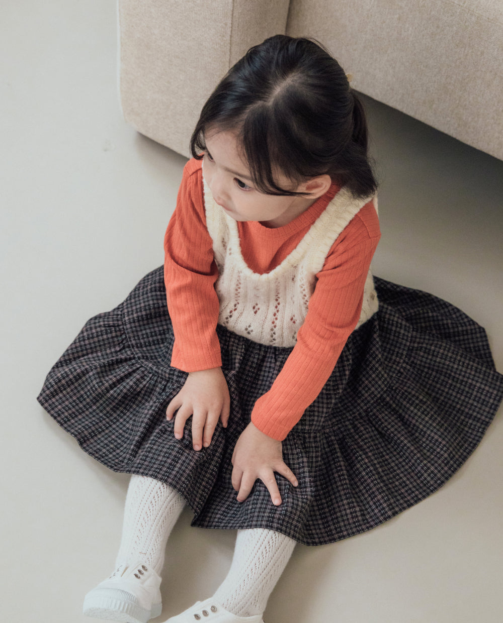 [Kids] コットンジャガードティアードスカート