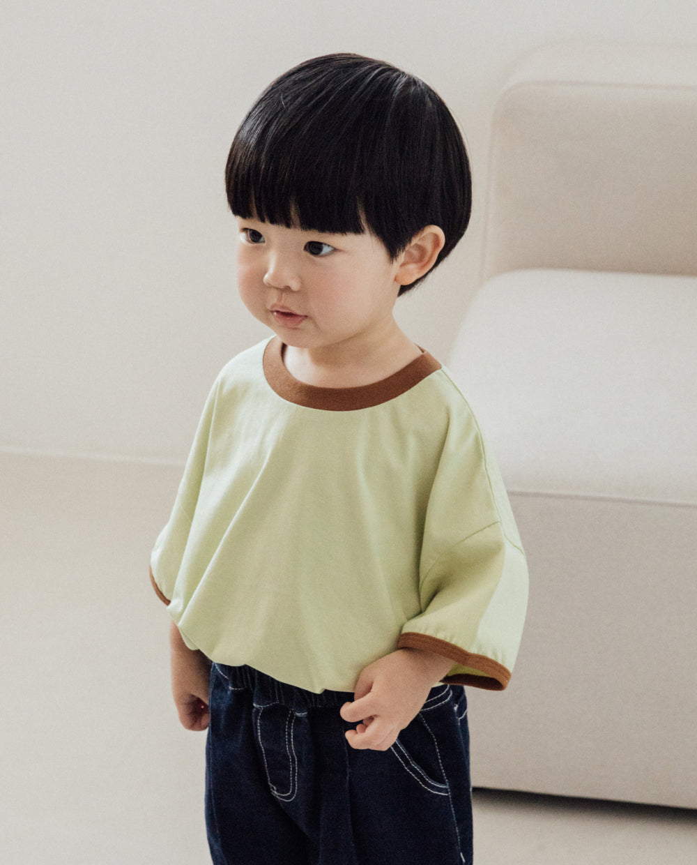 [Kids] エアクール 配色リブルーズフィット半袖Tシャツ
