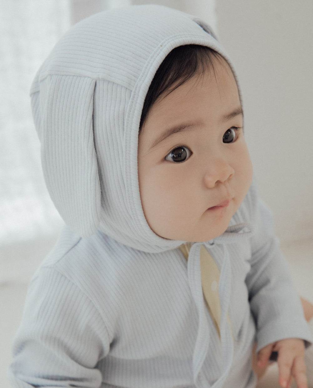 [Baby] もちもちモダールリブ 犬耳ボンネット