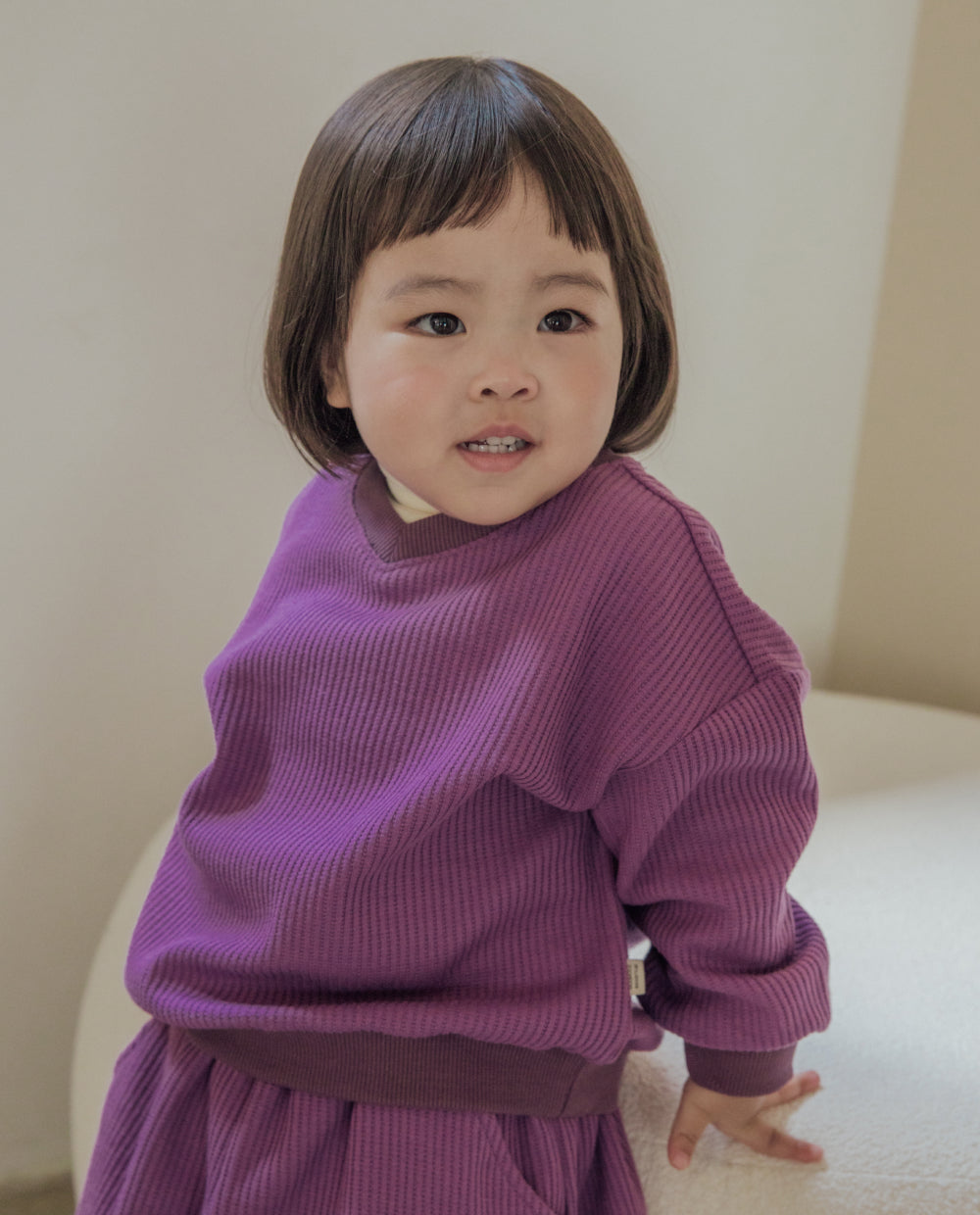 [Kids] ソフトワッフルVネックオーバーサイズスウェット