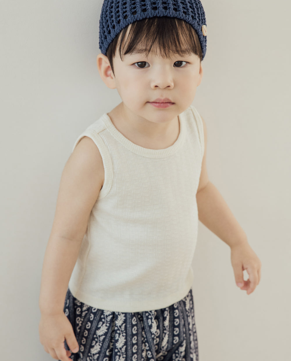 [Kids] ジャガードリブ ノースリーブTシャツ