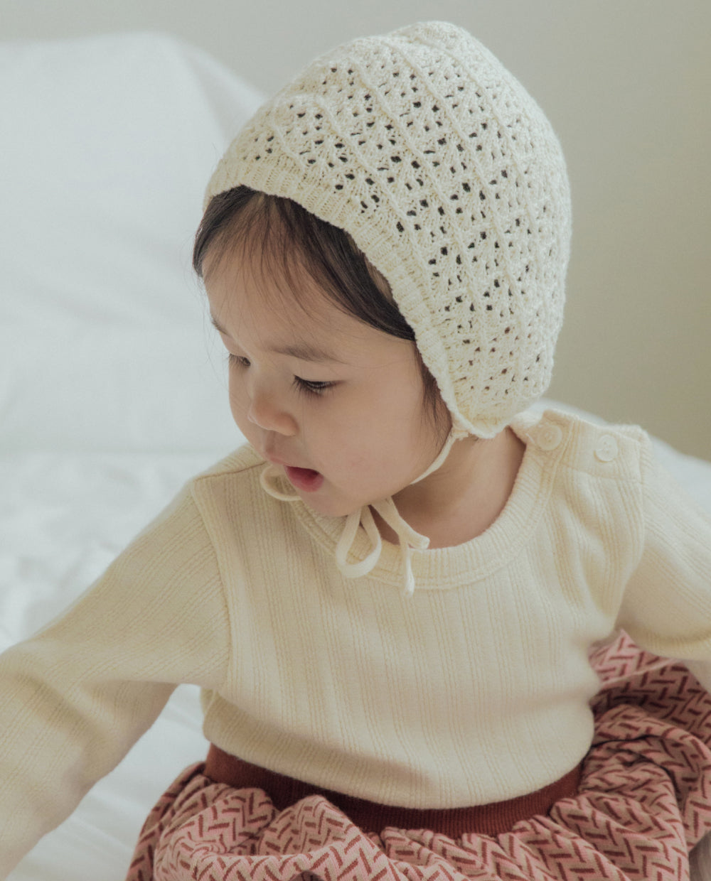 [Baby] コットンアイレットニットボンネット