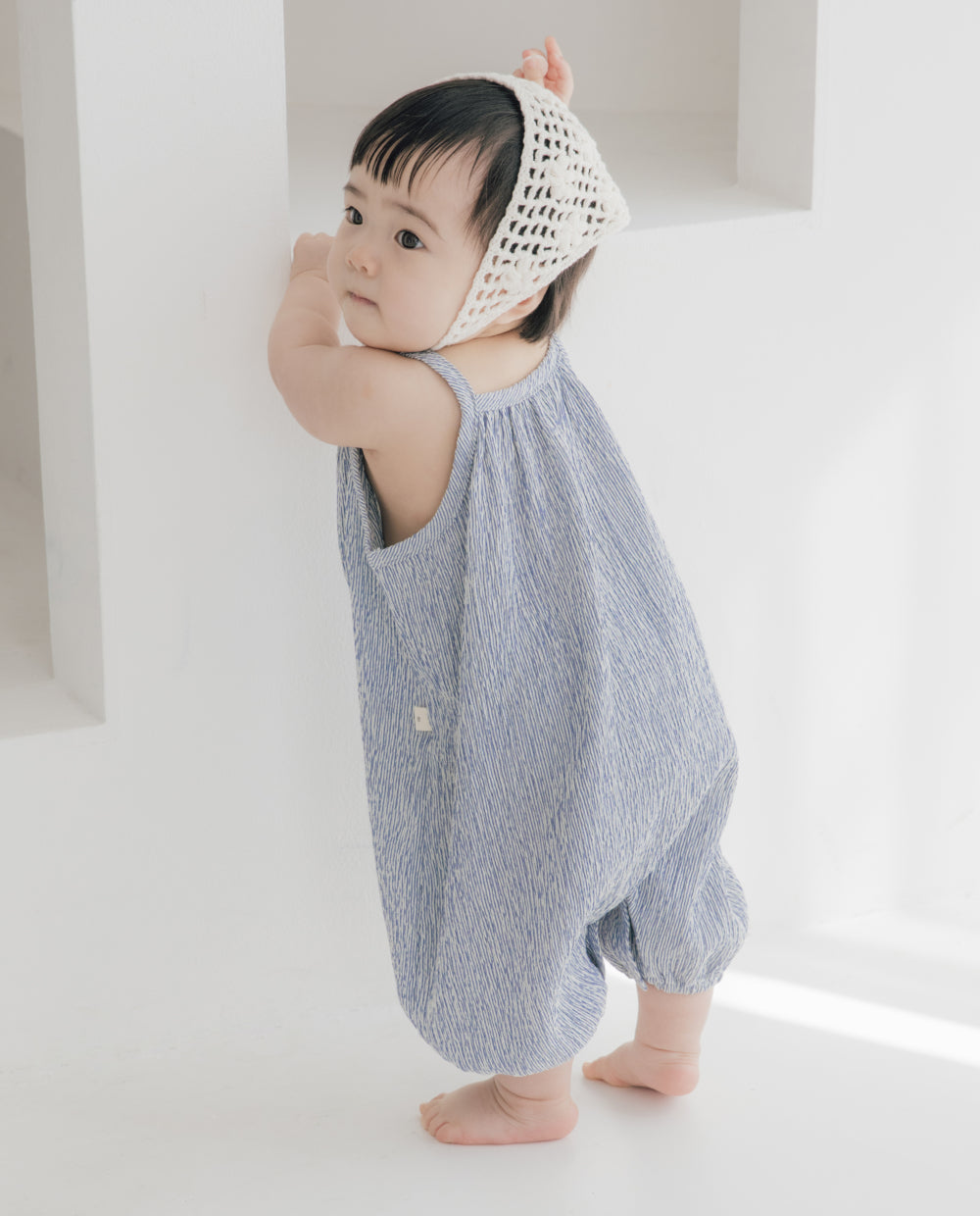 [Baby] エアークリンクル ストライプ バルーンフィット ロンパース