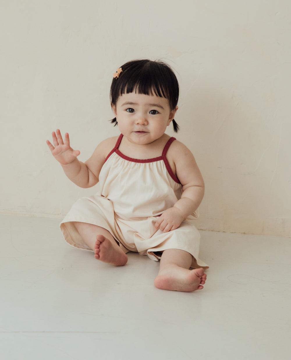 [Baby] エアクール ライン配色 7分丈 ワイドロンパース
