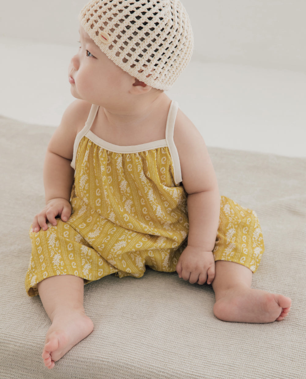[Baby] エアークリンクル 7分丈 ワイドロンパース