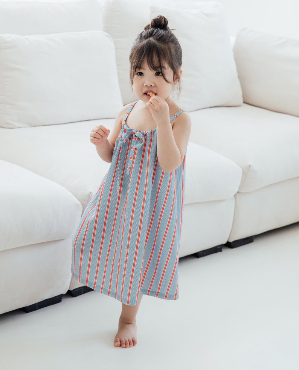 [Kids] エアクリンクル ストライプ ストリング ワンピース