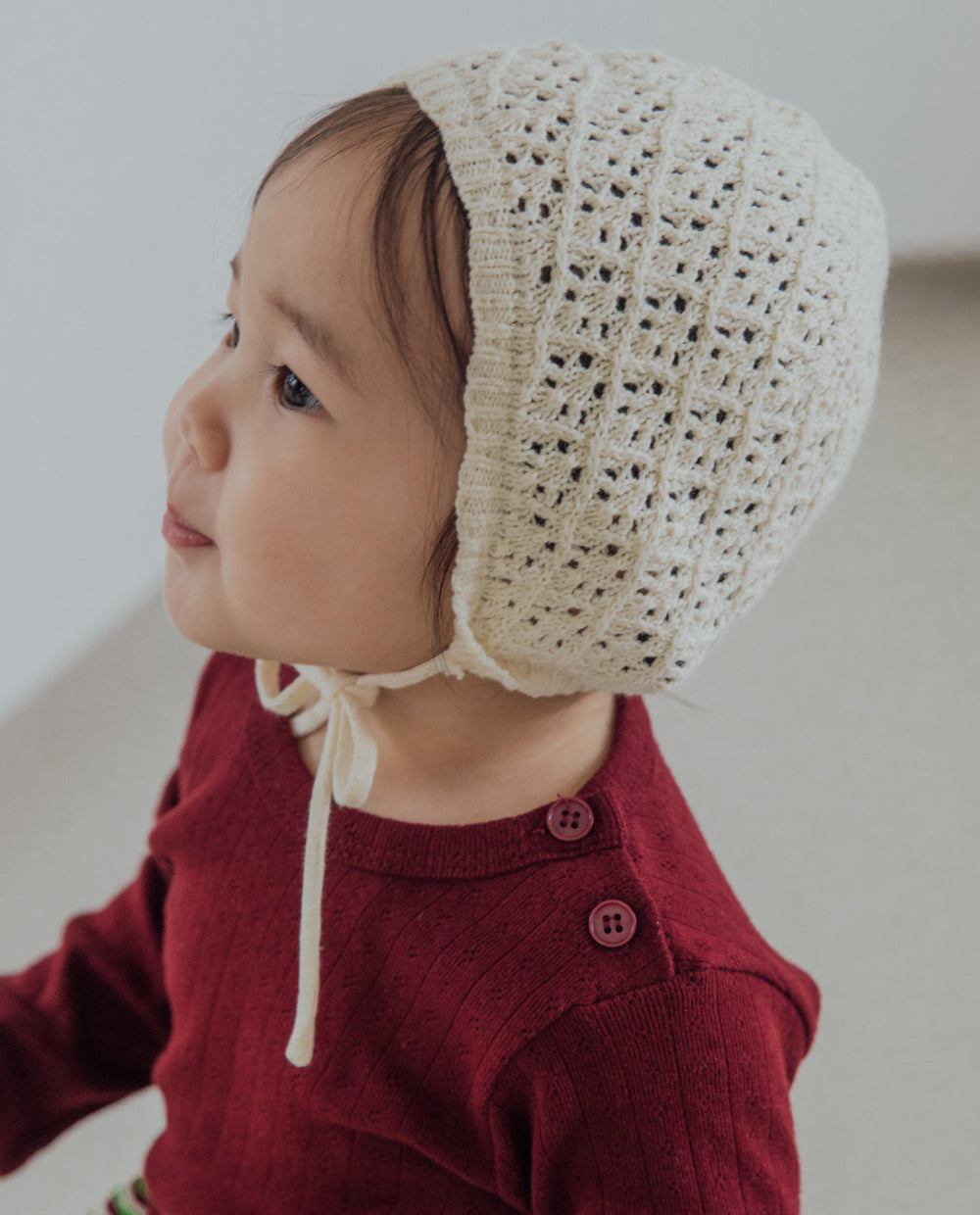 [Baby] コットンアイレットニットボンネット